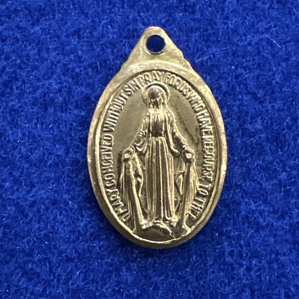French Early Brass Mary Pendant Antique 1